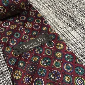 Dior Vintage Geometric Silk Tie Burgundy